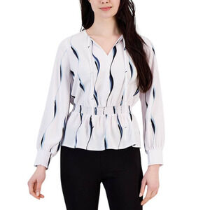 Alfani Petite Women’s Printed Smocked-Waist Top PXL